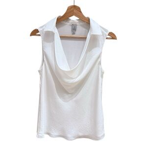 TRISTAN White Eggshell Sleeveless Straight Cowl Neck Top Blouse